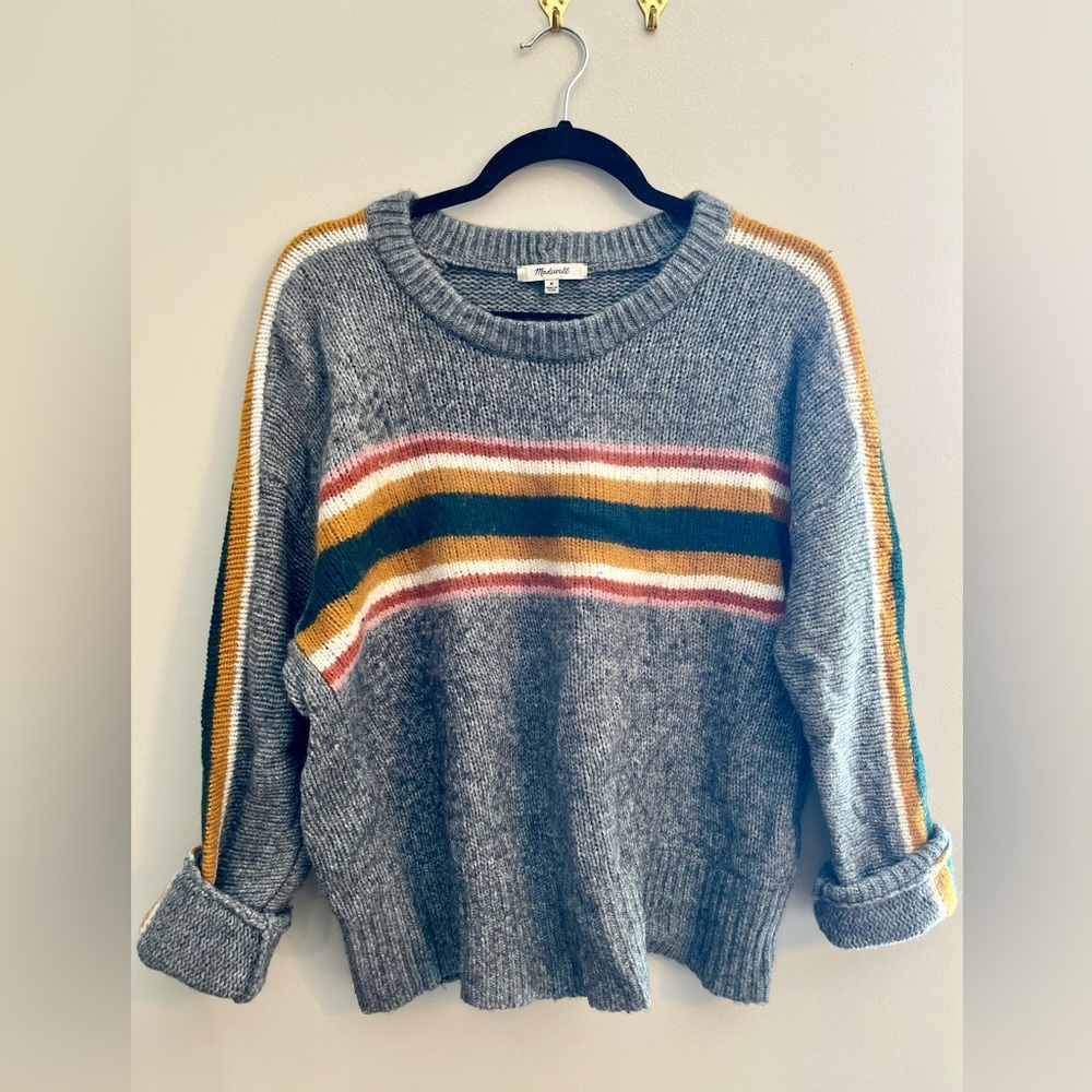 MADEWELL Medium Gray, Gold, Green, White, Red, and Pink Sweater